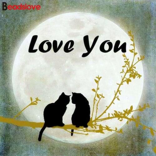 Lover picture 5d DIY Diamond Painting Full Drill Scenic Cat Diamond Embroidery Complete Kit Moon Diamond Mosaic wall Art