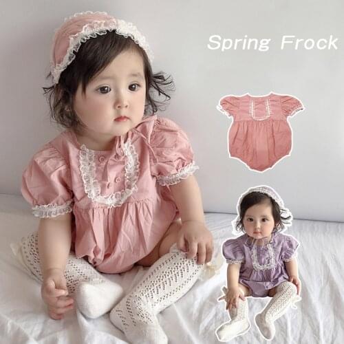 2Pcs Korean Newborn Romper Baby Lace Princess Clothes with Hairband Infant Baby Birthday Party Jumpsuit Toddler Bodysuit