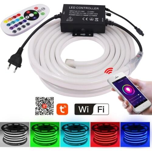 220V Neon Light Strip WIFI RGB Led Neon Rope Tube 5050 2835 120Leds/m Flexible Neon Sign Night Light Waterproof Ribbon Tape
