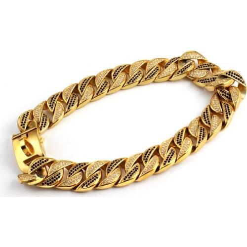 Casting Cuban chain Stainless Steel Strong Dog Choker Collar Pet Necklace Gold Color for Pit Bull, Mastiff, Bulldog, Big Breed