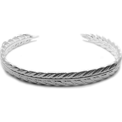 Fashion Men Bracelets for Men Stainless Hot Selling Silver Color Vintage Leaves Pattern Open Bracelet Bangle For Women Men