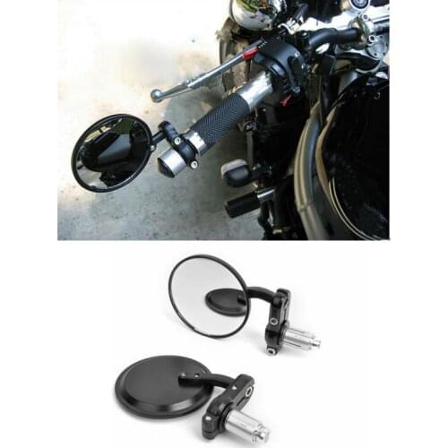 MOTORCYCLE BLACK 3" ROUND 7/8" HANDLE BAR END MIRRORS CAFE RACER BOBBER CLUBMAN