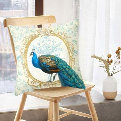 45*45cm Single-sided Peach Skin Peacock Blue Pattern Geometric Chair Cushion Sofa Cover Decorative Home Pillowcase Pillowca I0A3