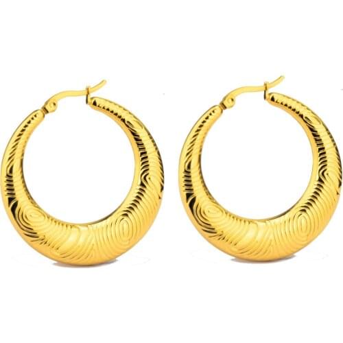 FairLadyHood New 2 Color Classic 316L Stainless Steel Popular Earrings Solid Weight Embossing Earrings Fine Polished Embossing