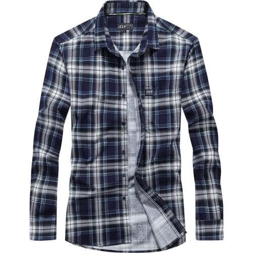 Spring Autumn Shirt Men Korean Clothes Fashion Casual Shirts Plaid Long Sleeves Pure Cotton Breathable Mens Shirts Size M-4XL