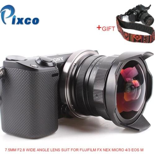 Pixco APS-C CL-Mil7528N 7.5mm F2.8 Fish-eye Wide Angle Lens suit for Fujifilm FX NEX Micro 4/3 EOS M +Gift M6 M5 M10 M3 M2