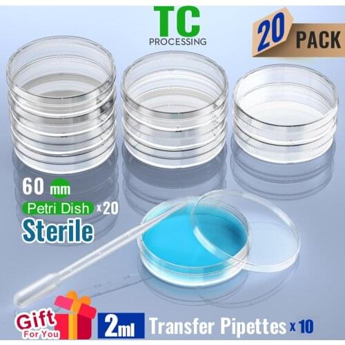 Sterile Petri Dish with Lid 60mm, with 2ml Plastic Transfer Pipettes individual package by Ks-Tek 20/Pack