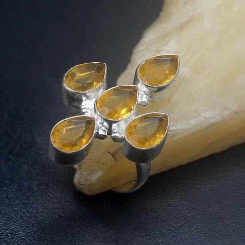 Glowing New Arrival Shiny Yellow Citrinee Silver Color Jewelry Fashion Band Ring For Women Size 6.5 HD818