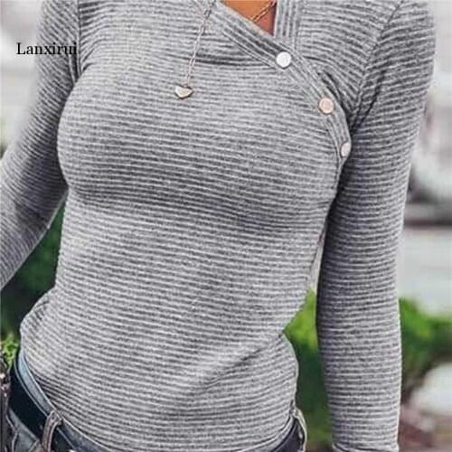 Long Sleeve Top Women Fall Autumn Asymmetry Tops Women Skew Collar Woman Tshirts Slim Tops For Women Clothes Harajuku Shirt