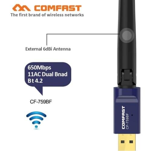 USB Wifi Bluetooth 4.2 Adapter Dongle 5Ghz dual band 650M Wireless WiFi Network LAN Card Bluetooth Adapter for Desktop Laptop PC