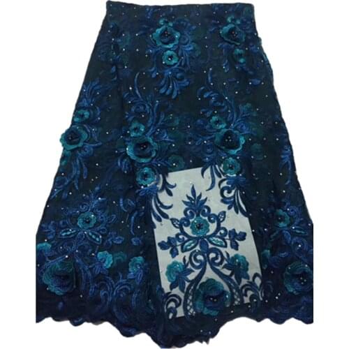 Super high quality 5yards sewing lace fabric with beads DIY evening dress french tulle lace designs women wedding party dresses