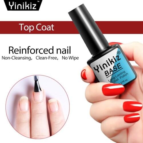 Yinikiz Base Coat & Top Coat Transparent UV Gel Nail Polish No Wipe Soak Off Long Lasting Nail Gel Varnish