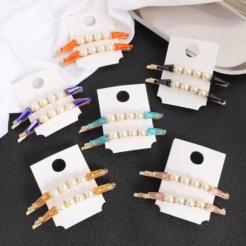 Fashion Girl Elegant Pearl Crystal Hairpin Sweet Headdress Clip For Women Word Folder Hair Clips Barrette Party Head Wear