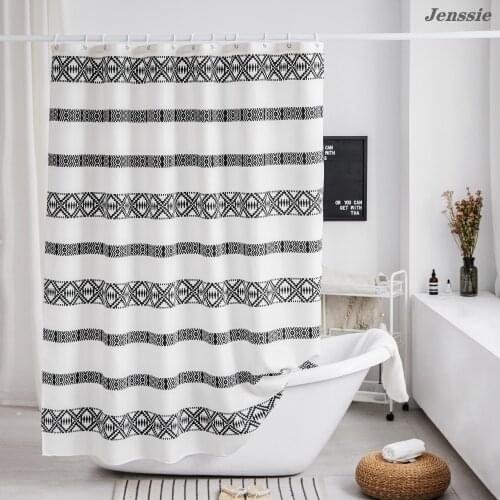 Nordic Style Shower Curtain For Bathroom Simple Black White Striped Shower Curtain Anchor Pine Dandelion Pattern Bath Curtains