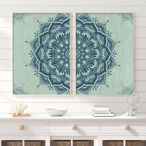 Green Mandala Flower Pattern Canvas Painting Decorative Wall Zen Poster Bohemian Wall Art Prints Yoga Wall Decor for Bedroom
