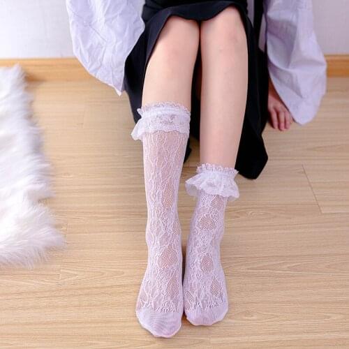 3Color Women Lolita Socks Rose Flower/Love Heart Pattern Lace Ruffle Breathable Pile Pile Sock Cute Elastic Cosplay Princess Sox