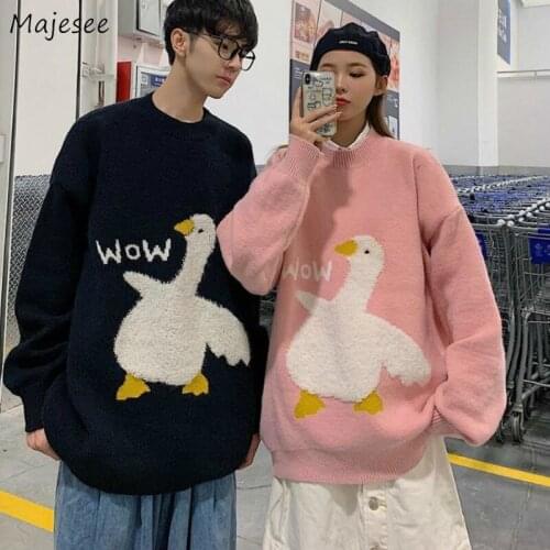 Women Pullovers Cartoon Cute Kawaii Couples Sweaters Loose O-neck Soft Leisure Trendy Lazy Knitted All-match Chic Students New