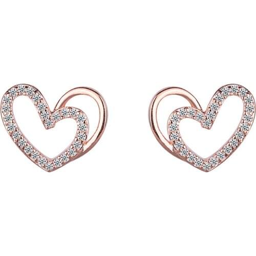 Fashion cute love heart crystal zircon diamonds gemstones stud earrings for women girl rose gold color jewelry accessories new