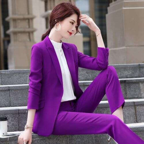 IZICFLY Autumn Spring New Style Purple Trouser And Jacket Work Wear Elegant Business Office Women Pant Suit Two Piece Blazer Set