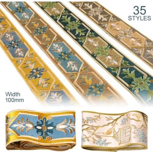 1Meter Vintage Totem Embroidered Jacquard Ribbon Braid Trim Woven Lace Fabric Diy Cushion Curtain Garment Hanfu Belt Accessory