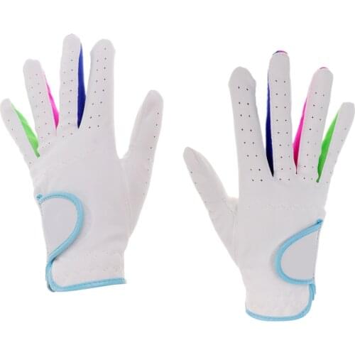 1 Pair Children Kids Golf Gloves Left Right Hand Full Finger Soft Breathable Pure Sheepskin with Premium Grip System Multicolor