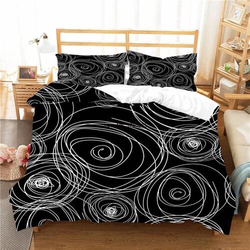 2-3 Pcs Geometric Bed Cover White Line Circles Printed Black Bedding Light Luxury Boys Room Decor Quilt Cover with Pillowcase