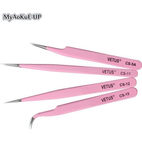 2pcs Eyelashes Tweezers CS-11/15 Original vetus Pink tweezers for eyelash extensions Anti-static Stainless Steel Tweezers