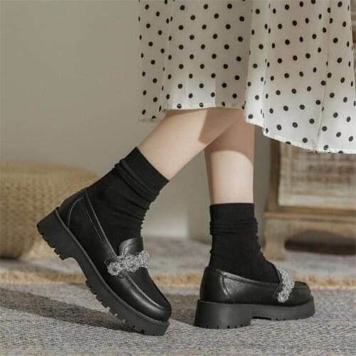 2021 Girls' Leather Shoes Woman Flats Mary Janes Shoes Platform Lolita Shoes Girl Shoes White Low Heel Casual Shoes Woman Pumps