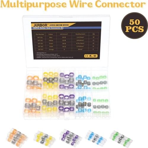 50Pcs Waterproof Solder Seal Sleeve Splice Terminals Heat Shrink Electrical Wire Connector Butt Connectors Kit Assortment