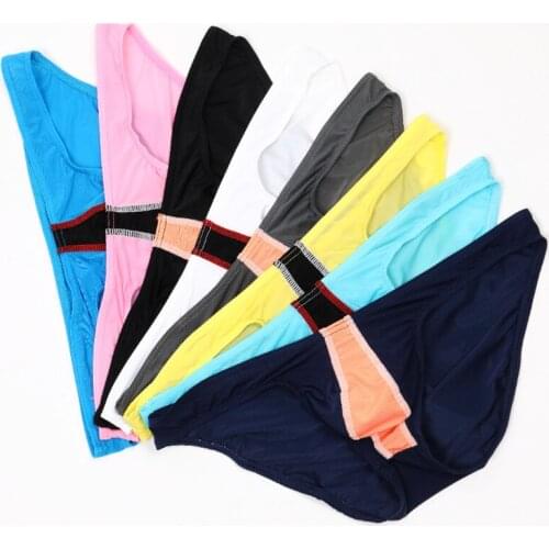 8PCS Mens Underwear Head U Convex Pocket Men Ultra Thin Transparent Ice Silk Mens Briefs Low Waist Pants Sexy Bikini Shorts