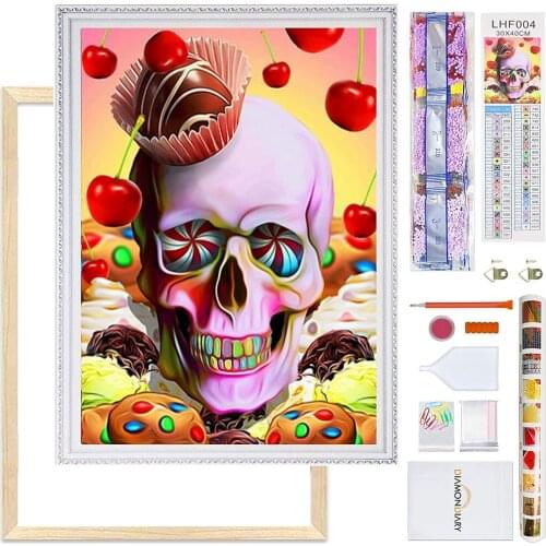 5D Diamond Painting with Frame Full Round Diamond Embroidery 2021 New Creative Skull Picture Of Rhinestones Mosaic Home Decor