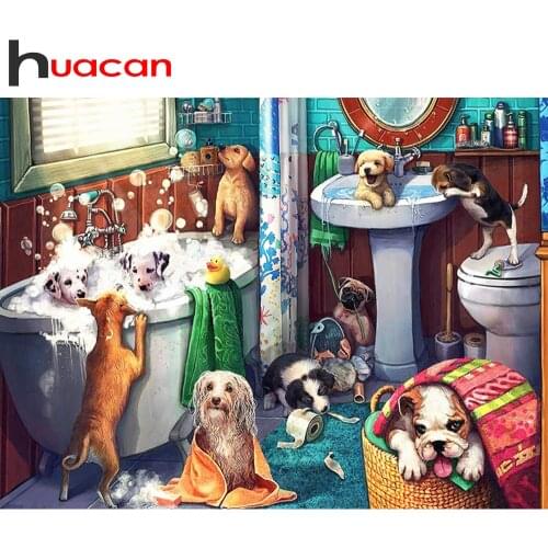 Huacan Diamond Painting Animal Dog Full Drill Wall Stickers Diamond Embroidery Mosaic Bathroom Home Art