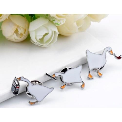 White Goose Enamel Pin HONK Letter Cigarette Radio Knife Brooches Bag Clothes Lapel Pins Badge Animal Jewelry Gift Kids