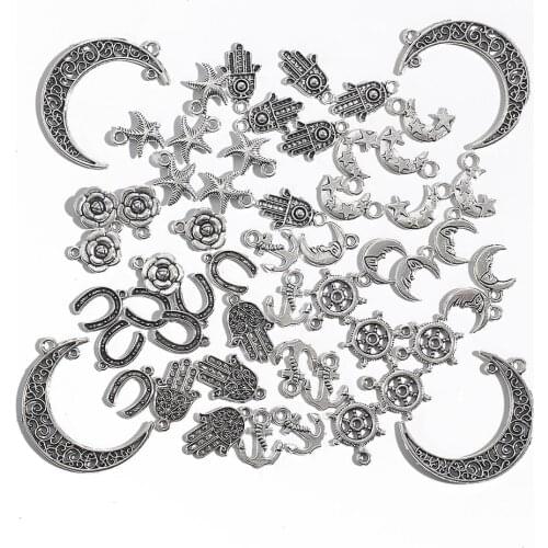 10 20 30 50pcs/Pack Mix Antique Silver Plated Alloy Beads Fit For DIY Making Earrings Necklace Womens Crafts Jewelry Gift