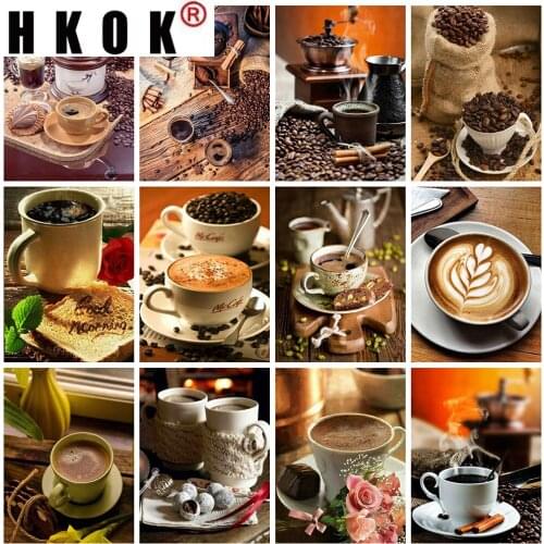 HKOK Diamond Embroidery Coffee Cups Diamond Painting Cross Stitch Kit 5D DIY Rhinestone Mosaic Home Decor New Years Gift