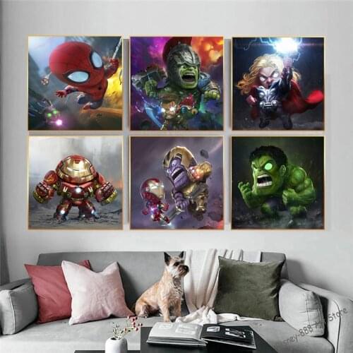 Cartoon Marvel Avengers Superhero Paintings Iron Man Captain America Canvas Poster Wall Art Picture Gift Kids Room Home Decor
