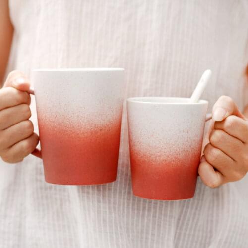 320 / 480ml Creative Gradient Color Ceramic Coffee Mug Handmade Frosted Ceramic Milk Coffee Cup with Lid Spoon Kitchenware