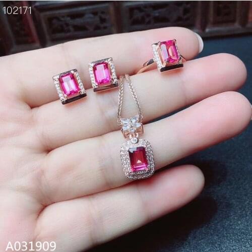 KJJEAXCMY boutique jewelry 925 sterling silver inlaid Natural pink Topaz Necklace Ring Earring ladies Suit Support Detection