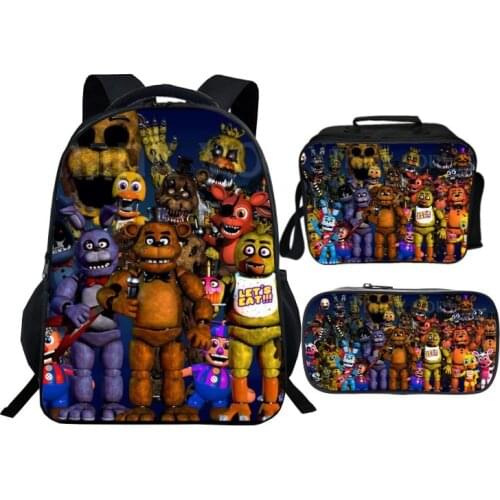 3pcs Set FNAT Five Night At Freddy Cosplay Backpack Student School Shoulder Bag Pencil Case Satchel Laptop Travel Rucksack