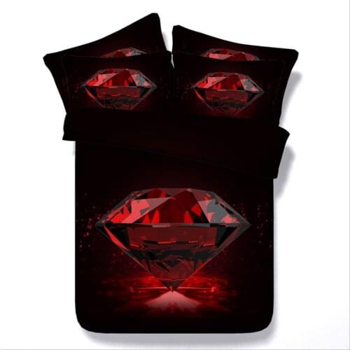 HD digital printing bedding set red diamond print duvet cover with pillowcase fitted sheet 4pcs wedding bedding best gift