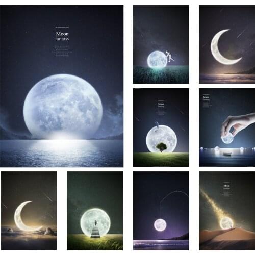 Moon Phase Full Print New Fashion Moon Fantasia Minimalist Silent Canvas Painting LUNA Poster Nordic Modern Home Decoration