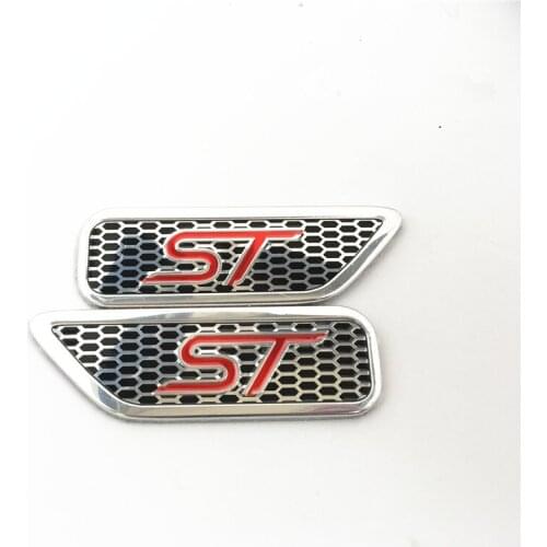 2Pcs For Ford ST Metal Vip Car Front Side Fender Silvery 3D Badge Emblems styling stickers