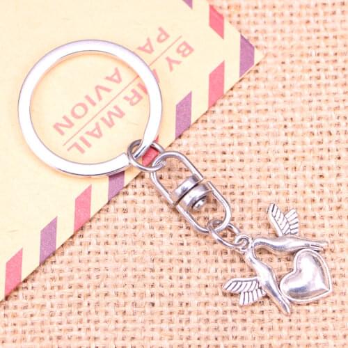 20pcs Fashion Keychain 21x21mm kissing doves birds heart Pendants DIY Men Jewelry Car Key Chain Ring Holder Souvenir For Gift