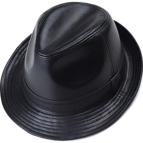 Mens Leather Top Hat Jazz Fashion Leisure Middle Aged And Elderly Sheep Skin Warm Hats Outdoor Shanghai Beach Leather cap