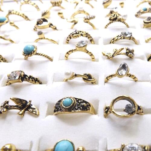 OLs Favorite Antique gold Color Rings Setting Crystal, Imitation Pearl, Stone 50pcs/lot