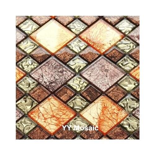 Luxury Gold Foil Color Crystal Glass Mosaic Wall tiles for kitchen backsplash shower firewall hallway DIY decorate wall sticker