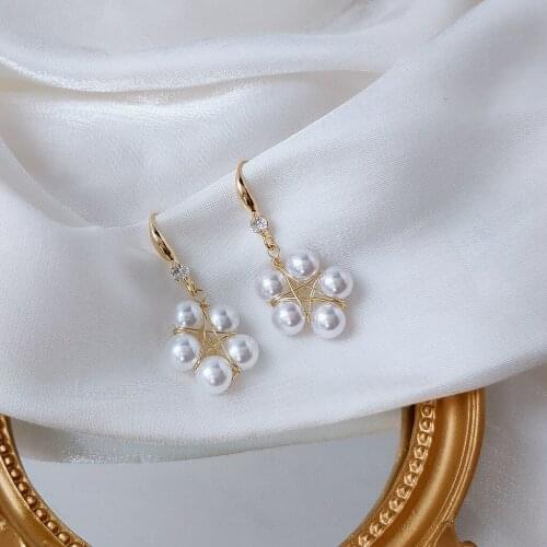 Drop Earrings for Women Fashion Resin Pearl Earrings Zircon Pentagram Pendant Earrings Trendy 2020 Jewelry Wholesale