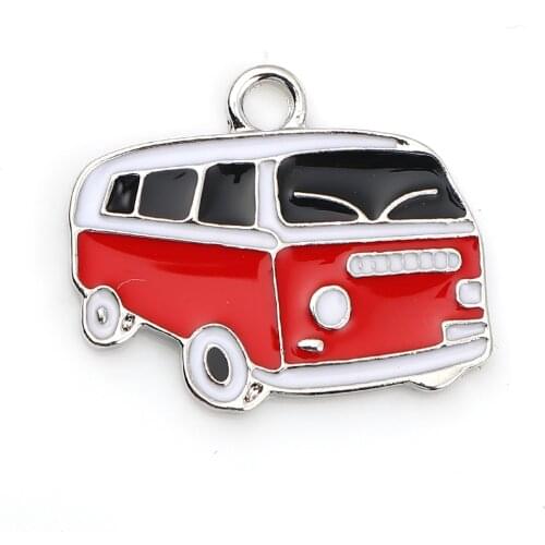 DoreenBeads 10 Silver Color Enamel Shuttle Bus Charm Pendant 20x18mm (B07143), yiwu