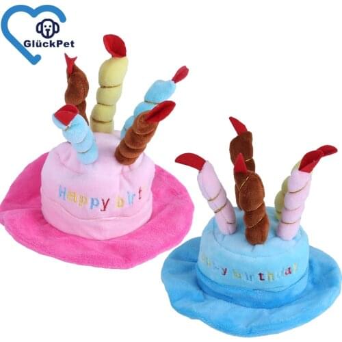 Pet Birthday Party Hat for Small Cats & Dogs, Cake & Candles Design