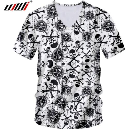 UJWI Unisex Sports V Neck Tshirt 3D Printed Skulls And Sleleton Theme Mens Tee Shirt Fashion Man Oversized T-shirt Suppliers